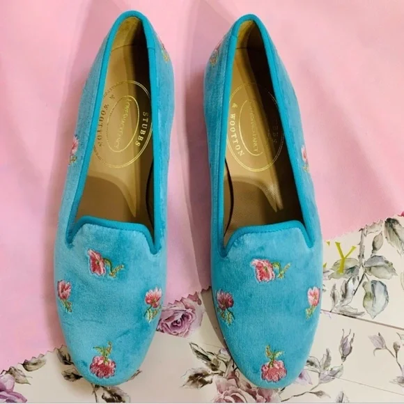 LoveShackFancy x Stubbs and Wootton Roses Slipper in Turquoise Blue Velvet - Picture 3 of 17